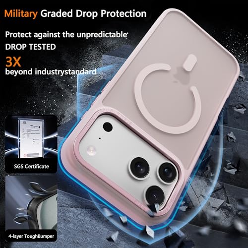 Image of Magnetic for iPhone 17 Pro Max Phone Case, [Compatible with MagSafe], Screen Protector X1, [Military Grade Drop Protection],Matte Finish,Slim,Shockproof,Protective (Pink, iPhone 17 PRO max)
