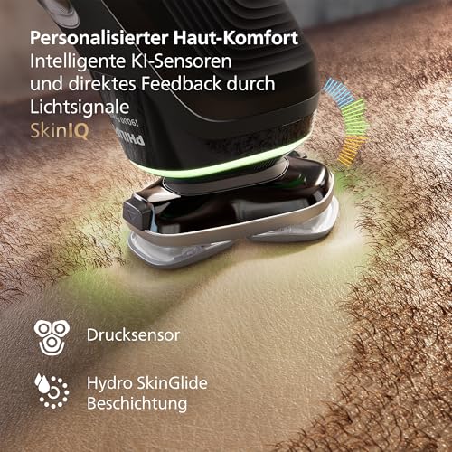 Philips Rasierer i9000 Prestige, elektrischer Nass- und Trockenrasierer für Herren mit integriertem Trimmer, schwarz, Drucksensor… – Ansicht 6