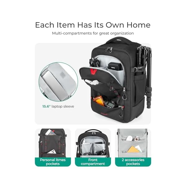 BAGSMART Rolling Camera Bag for DSLRs, Professional Large Camera Backpacks for Travelling Photographers, Photographic Rolling Case & Travel Suitcase, Grey