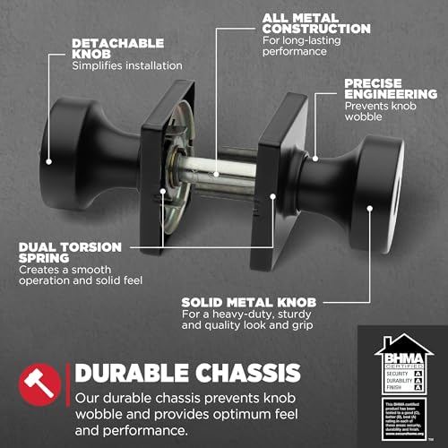 Image of Kwikset Matte Black Keyed Entry Door Knob | SmartKey Security | Square Rose | Microban Protection | For Exterior Doors | Pack of 12