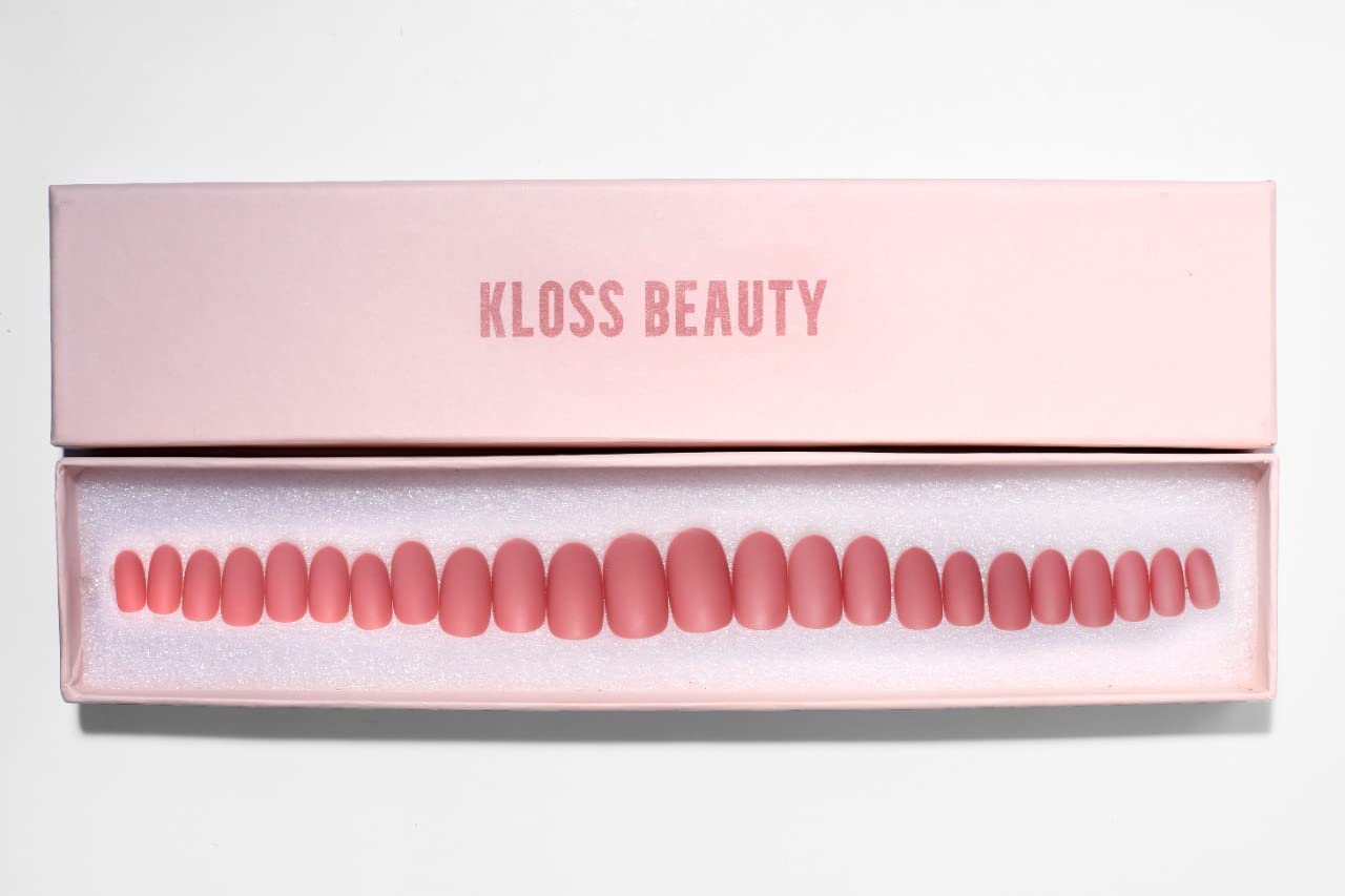 KLOSS BEAUTY FRENCH KISS SHORT ROUND MATT NAILS - Set of 24 reusable, Uv treated gel finished Press-On nails with MATT Finish (nude)