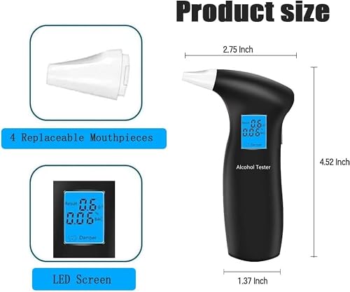 Breathalyzer,Accurate Breathalyzer for Alcohol Personal Alcohol Breathalyzer Tester with LCD Display 4 Mouthpieces for Personal&Professional Use - Thumbnail 2