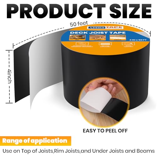 Image of ADHES Deck Joist Tape, 4 inch x 50' Weather Resistance & Waterproof Butyl