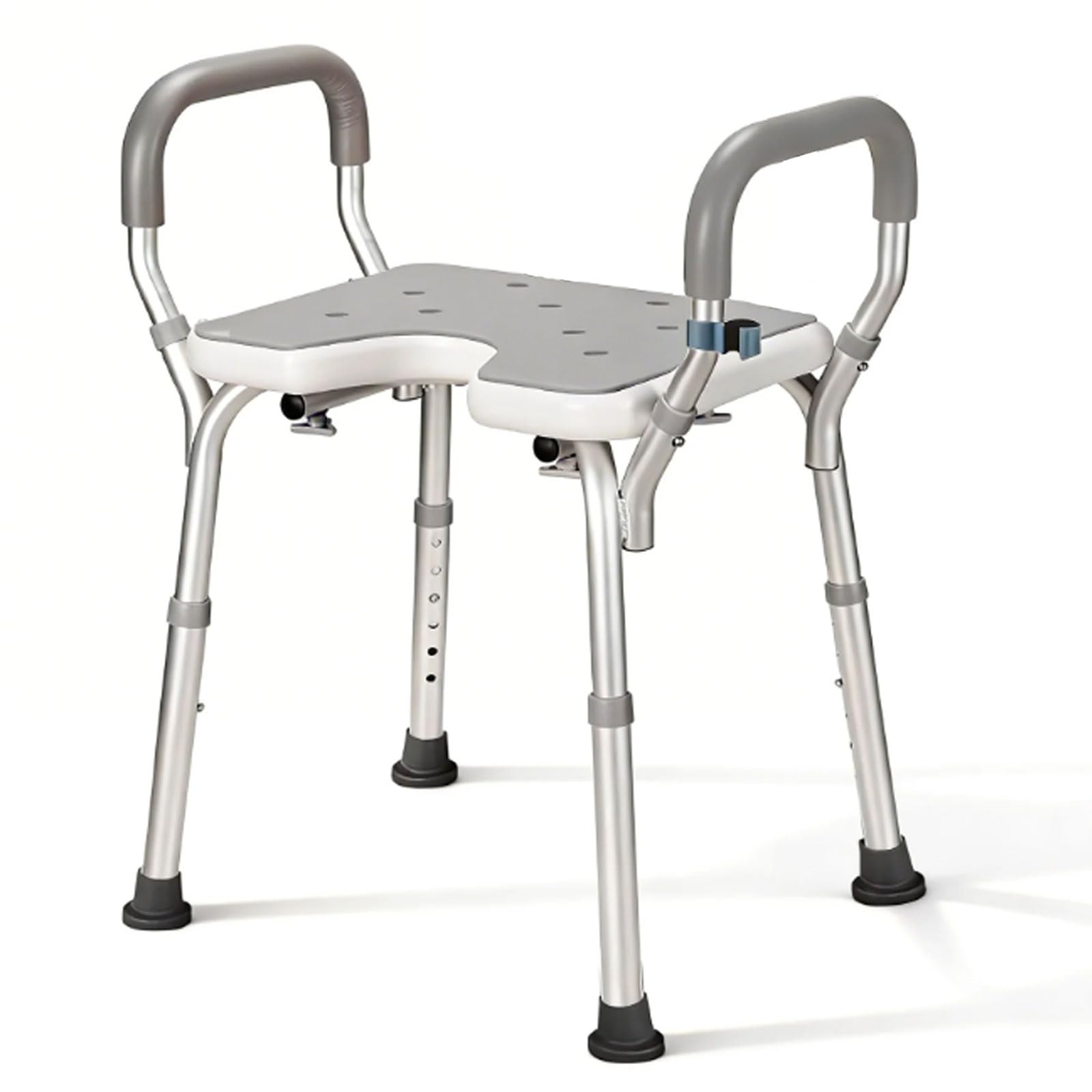 Duschhocker für Senioren, 6-stufig höhenverstellbarer Badewannenhocker mit Armlehnen & U-Sitz, Rutschfester Aluminium Duschstuhl mit Eva-Polster, 38-67cm, 150kg Tragkraft für barrierefreies Baden