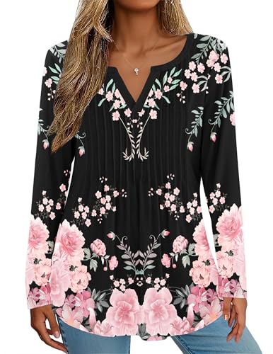 Zeagoo Womens Long Sleeve Tops 2026 V Neck Pleated Shirts Dressy Casual Tunic Blouses Loose Fit Fall Fashion Clothes - Image 6