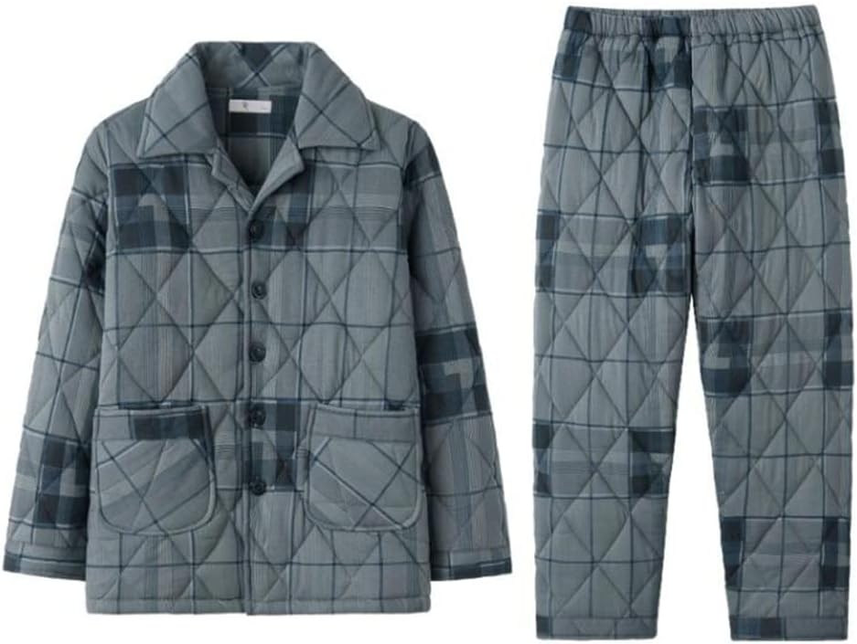 Plaid Winter Homewear Suit Men's Pajamas Long-sleeved Three-layer Thickened Warm Quilted