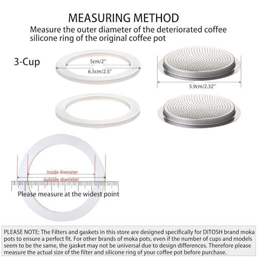 Image of 2 Pcs Filter with 3 Pcs Silicone Gasket Seals for 3 Cup Stovetop Espresso Coffee Maker Replacement Parts Aluminium Moka Pot