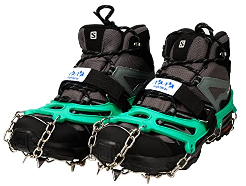 HighTatras Crampones Verde Talla L 38-45 Picos Antideslizantes montaña Senderismo crampones para la Nieve Hielo para el Senderismo de Invierno 18 Picos de Acero Inoxidable Cover