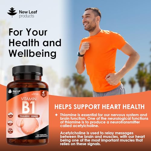 Vitamin B1 Thiamine Supplement 100mg (4 Months Value Supply) Thiamine Vitamin B1 High Strength – Heart Health, Healthy Nervous System, Immune Health, Energy Release Vegan, Gluten-Free, UK,120 Tablets - Image 4
