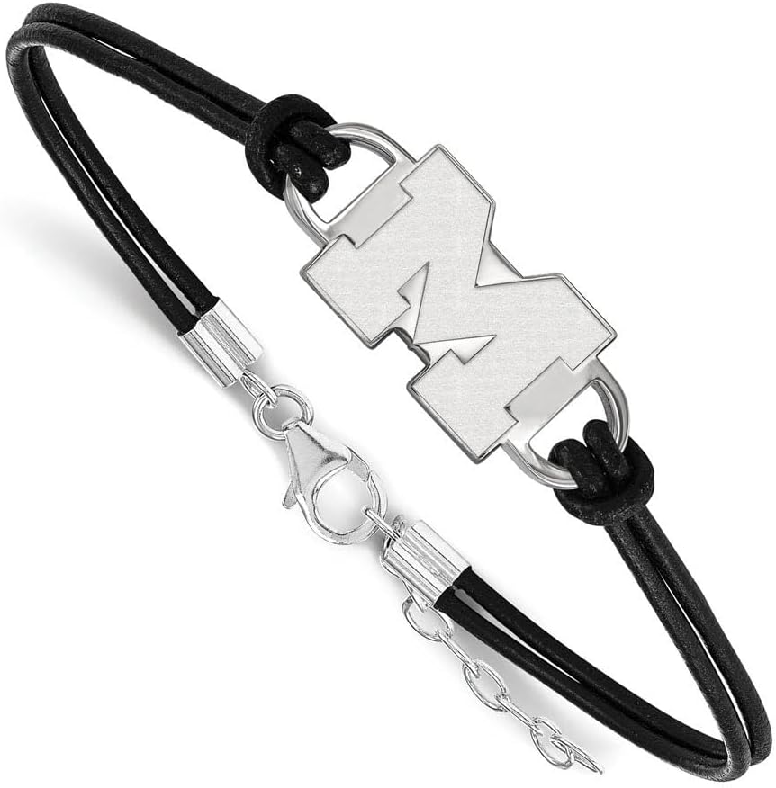 LogoArt Sterling Silver Michigan (univ Of) Leather Bracelet Small Center