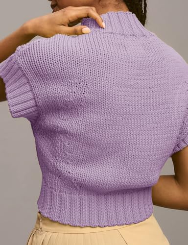 Image of Women's Mock Neck Cap Sleeve Sweater Vest Casual Solid Cropped Tank Tops Pullover Sweaters