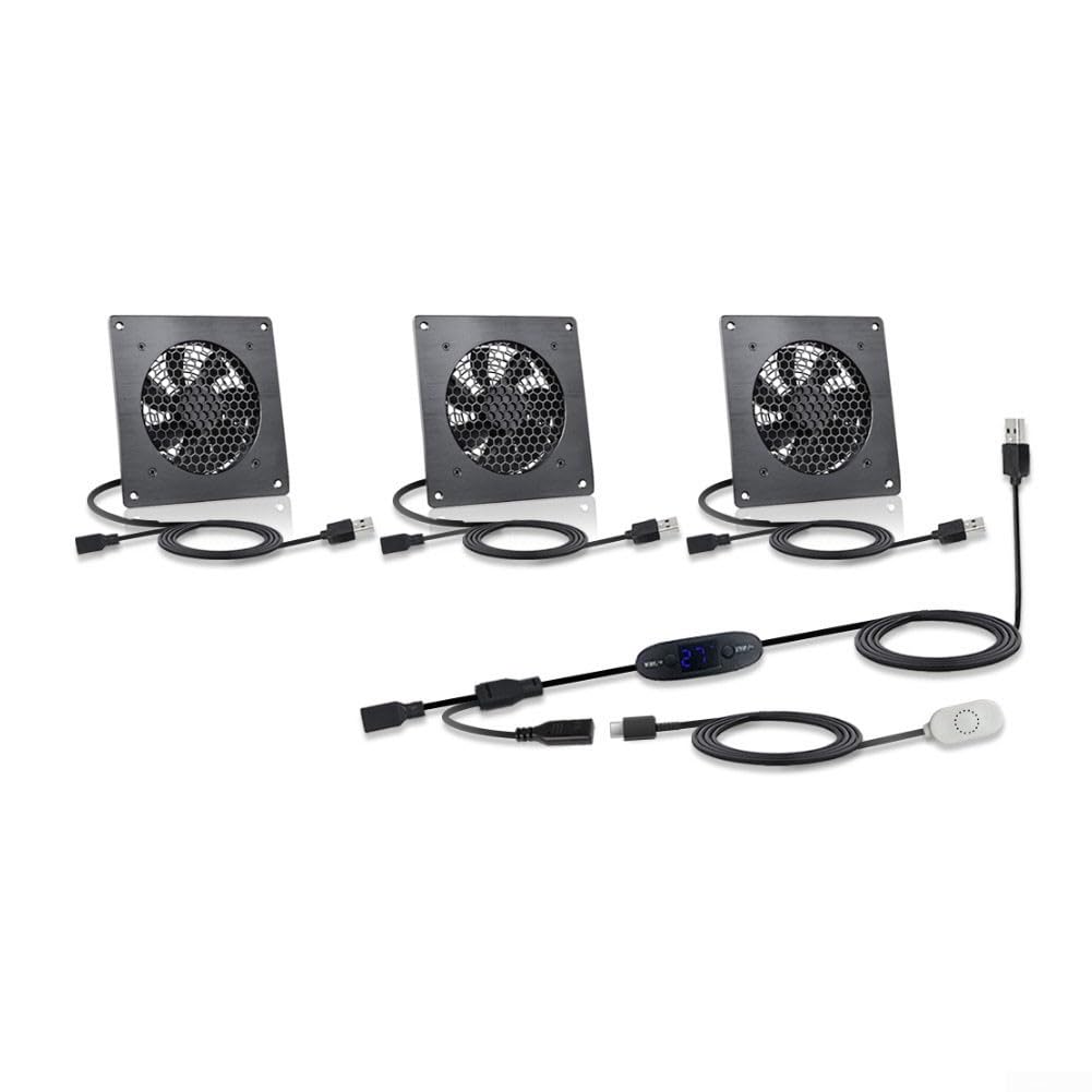 USB-Lüfter, temperaturgesteuert, 10 Stufen, 0–60 ℃ für Smart-Thermostat, leiser Umwälzthermostat für Server-Rack, Gewächshaus, PC-Gehäuse, 4/6 Zoll (U10T1225JGX2)