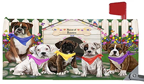Spring Dog House Boxer Dogs Mailbox Cover - Both Sides Pet Theme Postbox Covers - Decorative Letter Box Wrap Case - Thick Magnetic Vinyl Material - Fits 6.5" X 19" Metal Mailbox #TOP22