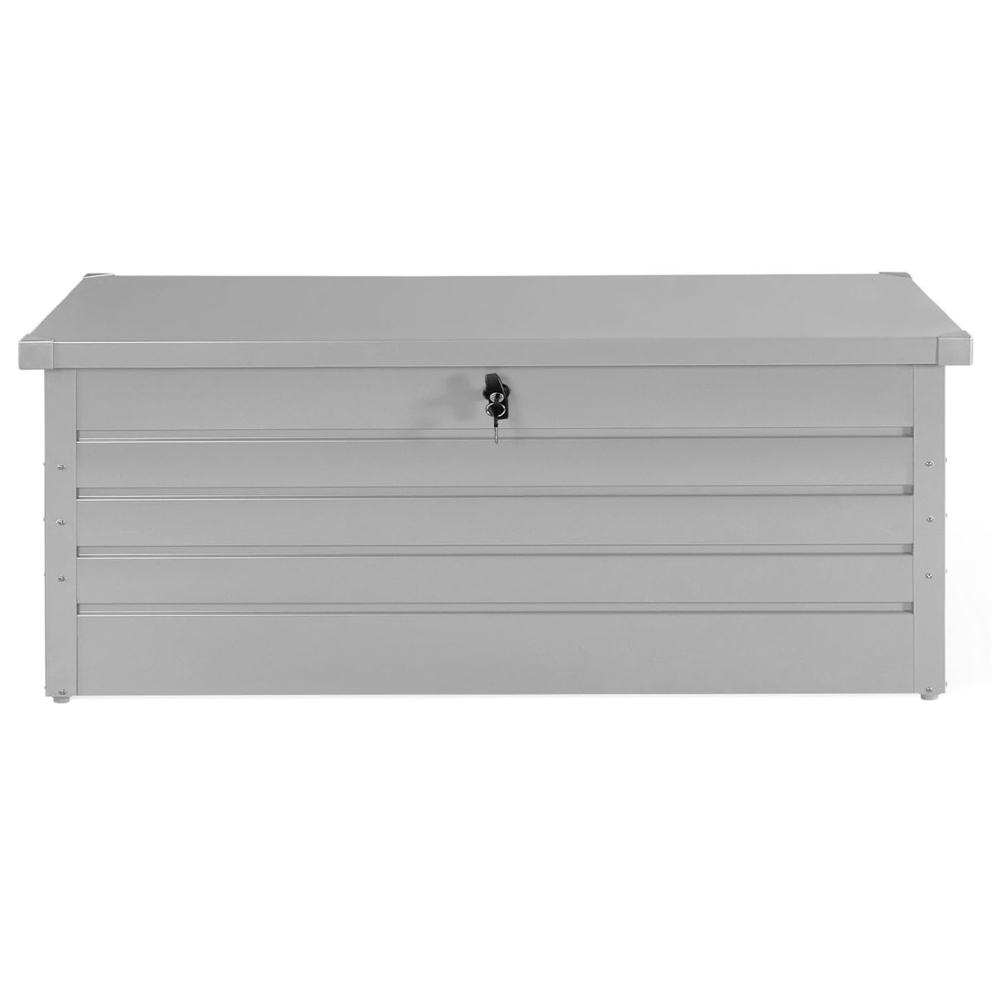 IDMarket - Baúl de almacenamiento de metal con cerradura para jardín, 600 L, 165 x 70 x 63 cm, color gris claro