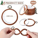 Burbell 15 Pcs 3 Inch Embroidery Hoop Frame Set Decorative Imitated Wood Embroidery Hoop Display Circle Spring Rubber Cross Stitch Wood Frame Kits for Spring Mother's Day Art Craft Sewing DIY Gifts