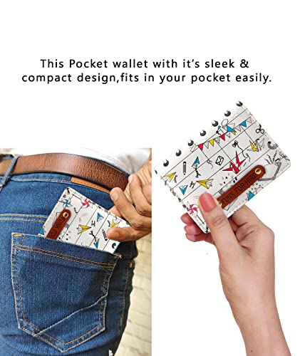Image of Funk For Hire Unisex Vegan Leather Small Card Wallet White Mini Bifold Slim Wallet with 6 Card Slots, Coin Zipper Pouch and Cash Compartment Lightweight Compact Wallet