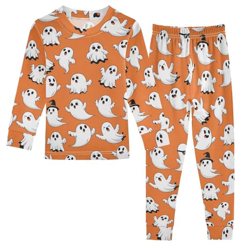 Pajama Sets Long Sleeve Halloween Ghosts on Orange Soft Comfy Sleepwear 2 Piece PJS 3-8T