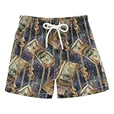 Selerdon Quick Dry Swim Trunks Us Dollars Gold Chain Classic for Boy Kids Summer Fashion Beach Shorts with Adjustable Waist and Side Pocket for Daily Wear Outdoor Play XS