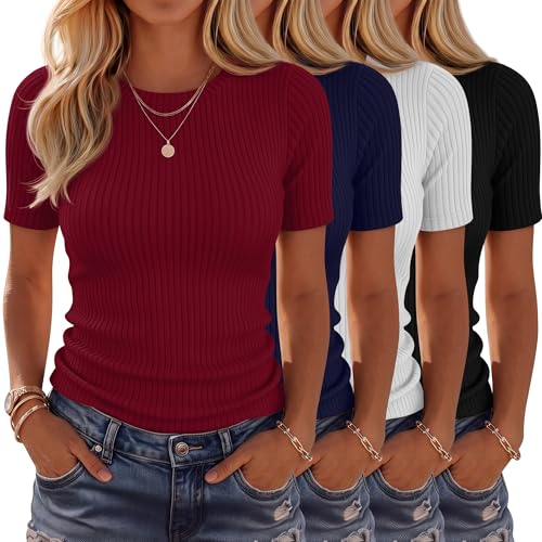 T-shirt côtelé en coton femme Neer le lot de 4 hauts basiques