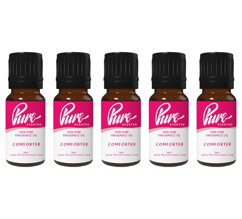 Pure Scented 50ml Fragrance Oils - 5 x 10ml Suitable for Candles, Soaps, Slime, Diffusers, Cosmetics, Wax Melts, Designer (5 x 10ml, Comforter)