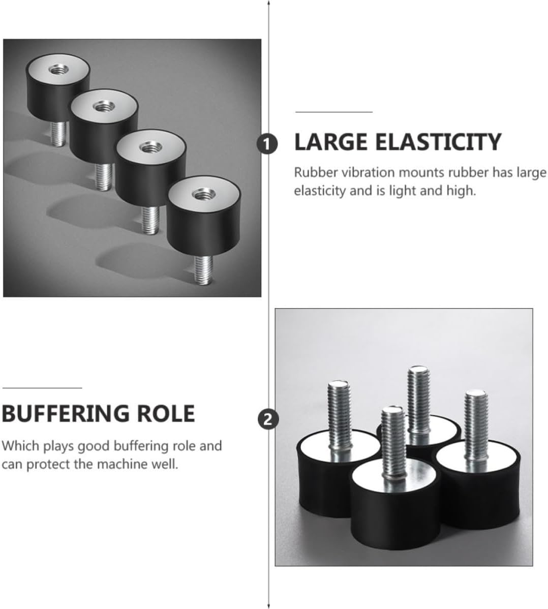 6 Pcs Rubber Mounts Shock Absorbers for Air Compressors and Welding Machines, Black Rubber Vibration Isolators with Threaded Design for Machine Protection and Buffering