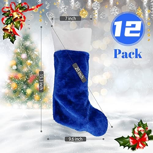 12 Pieces Large Blue Christmas Stockings Big Plush Decorative Stocking 20-Inches Plush Fur Cuff Stockings For Family Holiday Party Decorations #TOP1
