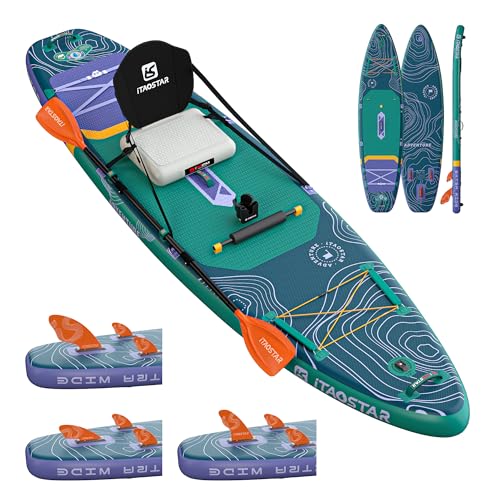 iTAOSTAR A02D 35' Extra Wide Paddle Board, Stand Up Paddle Board with Seat, Stable Wide Inflatable Paddle Boards for Adults/Family/Youth of All Skill Levels
