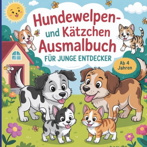 Hundewelpen- und Kätzchen Ausmalbuch für junge Entdecker ab 4 Jahren mit 50 faszinierenden Ausmalbildern