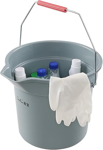 Miniatura 5 de Doryh Cubo de agua redondo de 14 cuartos de galón con mango de agarre, paquete de 4 cubos de limpieza comercial de plástico, color gris