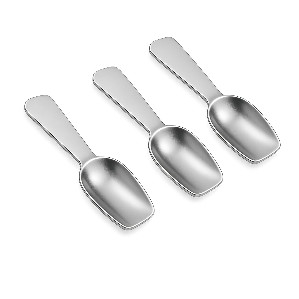 Small Measuring Scoop Spoon Set for Masala Container Spice Jar Box for Cooking, Stainless Steel, Pack of 3, Silver, 7.5x2.5 cm