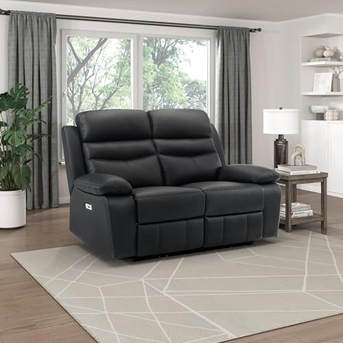 Image of Lexicon Leather Match Power Recliner Loveseat, Wall Hugger Recliner, Black