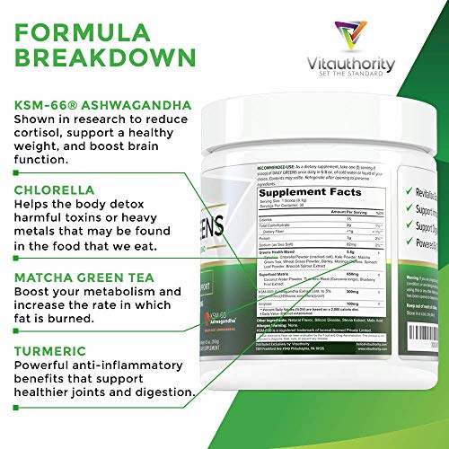 Daily Greens Superfood Powder: Best Tasting Non-GMO Greens Detox Powder with Spirulina, Matcha Green Tea, Barley Grass Juice Powder, Vegan, Lime Mint, 30 SRV