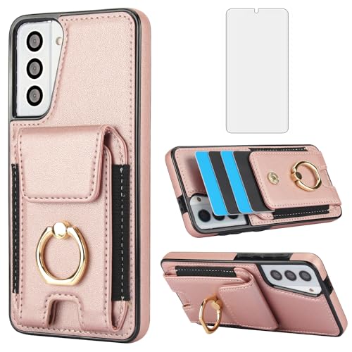 Coque Samsung S21 5G Asuwish Rose Or avec protège-écran verre et porte-carte