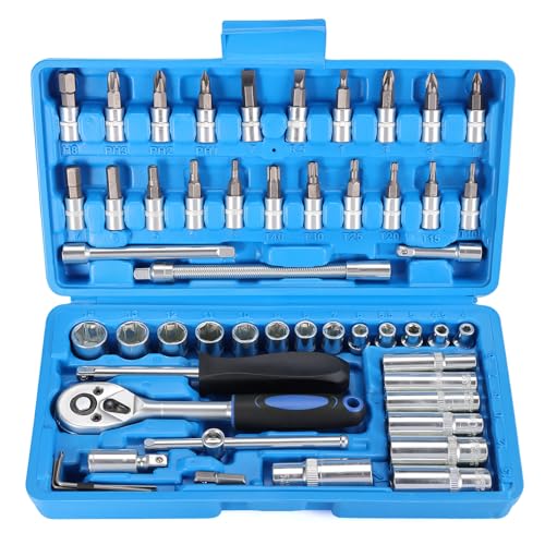 Faankiton 53PCS Coffret de Douilles, Coffret de Embouts, Lot Douilles et Cliquet, Jeu Coffret Douille Clé à Cliquet de Dégagement, Coffret de Douilles et...