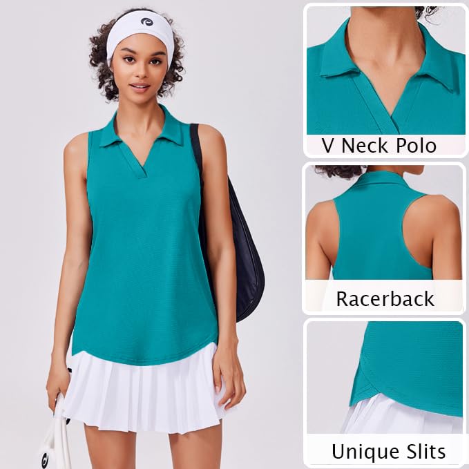 Image of PINSPARK Womens Golf Shirt UPF 50+ Sleeveless Collared Shirts Quick Dry Tennis Polo V-Neck Racerback Athletic Workout Tank