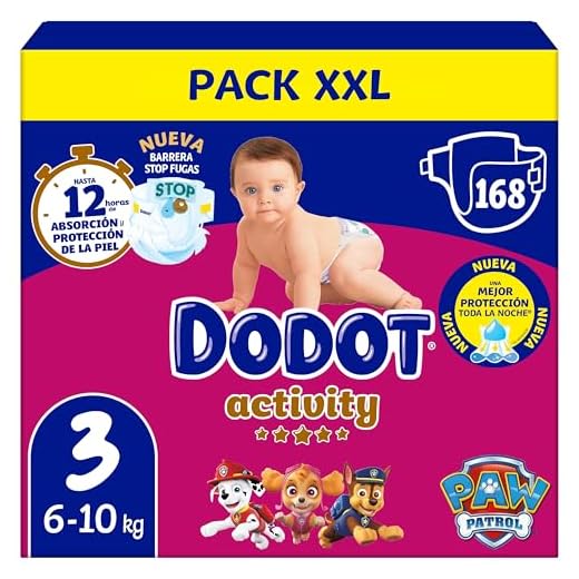 Dodot Pañales Bebé Activity Talla 3, 168 Pañales, 6kg - 10kg, Nuestro n1 en absorción y comodidad