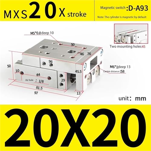 Cylindre pneumatique coulissant MXS20-20 table de guidage linéaire à air comprimé double effet