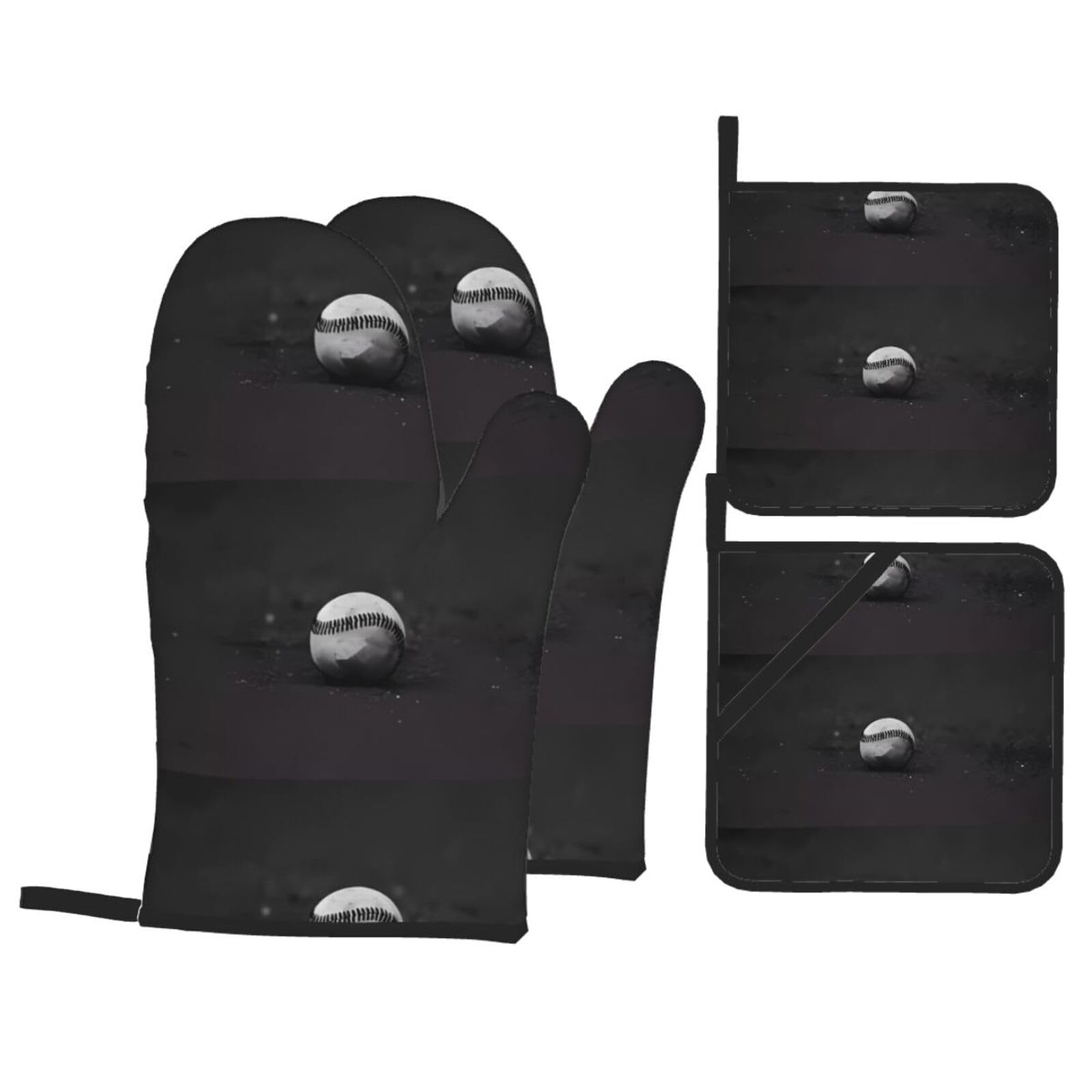 WHJSHOP Baseball Prints Oven Mitts & Pot Holders Set - Waterproof Kitchen Layers & Heat Resistant - Durable Covers for Safe Cooking & Easy Cleanup