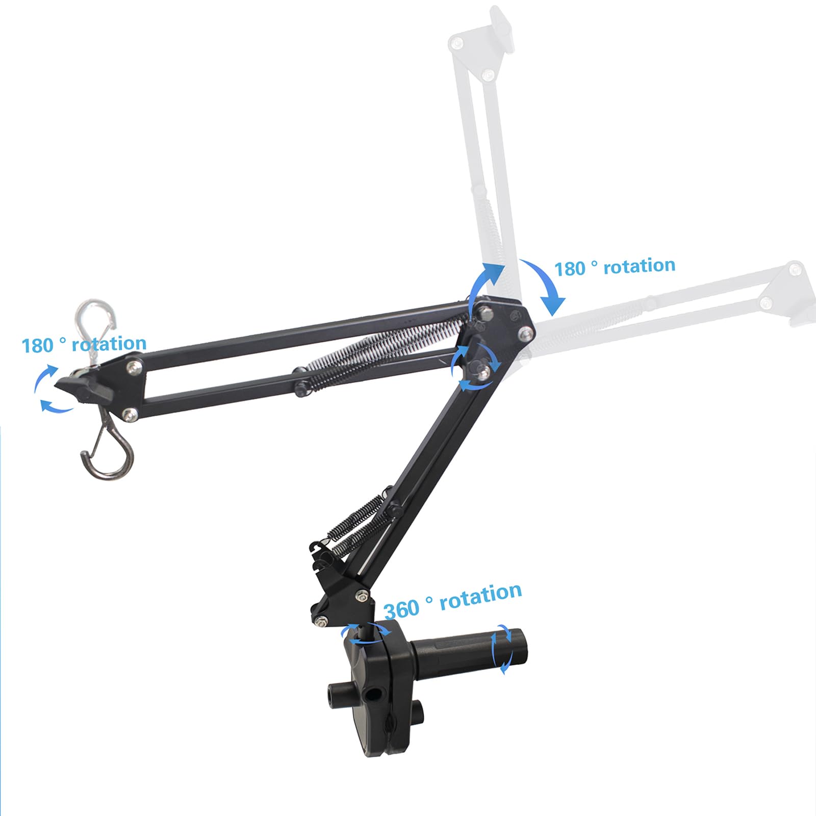 Supporto per lampada rettile, con clip di tipo nero, in metallo, con braccio girevole a 360°, regolabile più volte, per rettili, tartarughe, ragno, geco, lucertole