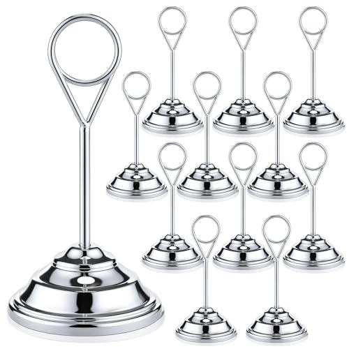 Image of 12 Pcs Table Number Holders Silver 4.7 Inch Metal Place Card Holders Table Number Stands Tabletop Sign Stands for Photos, Menu, Memo, Notes, Wedding, Restaurant, Banquet, Birthday