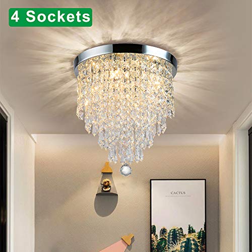 DLLT Modern Crystal Chandelier Fixture, 4-Lights Mini Chandelier Pendant Flush Mount Ceiling Lighting