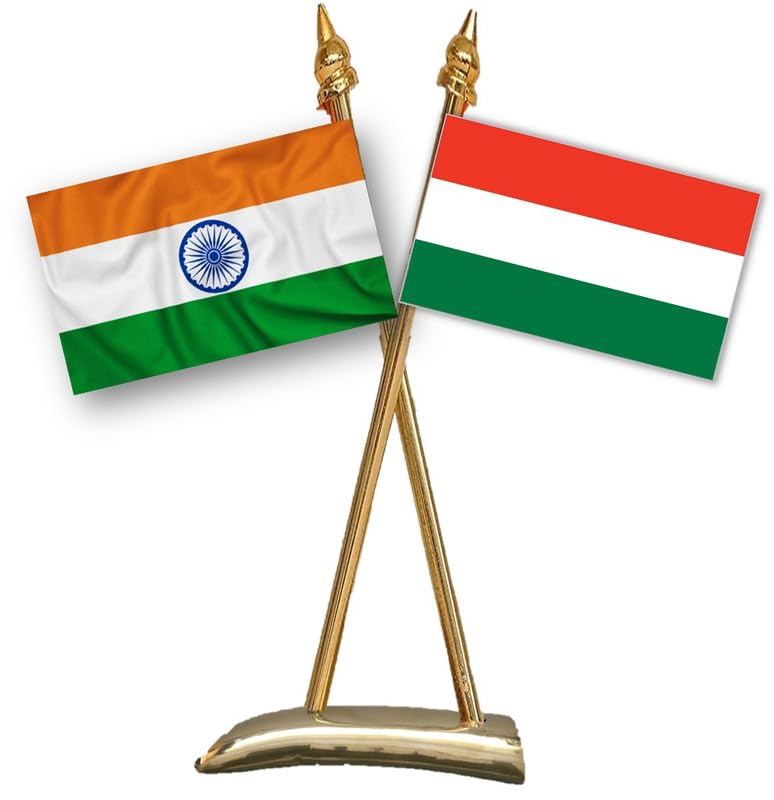 HUNGARY & INDIA Miniature Flags - Shining Cotton Cloth with Criss-Cross Classy Brass Base Table Stand-image-31