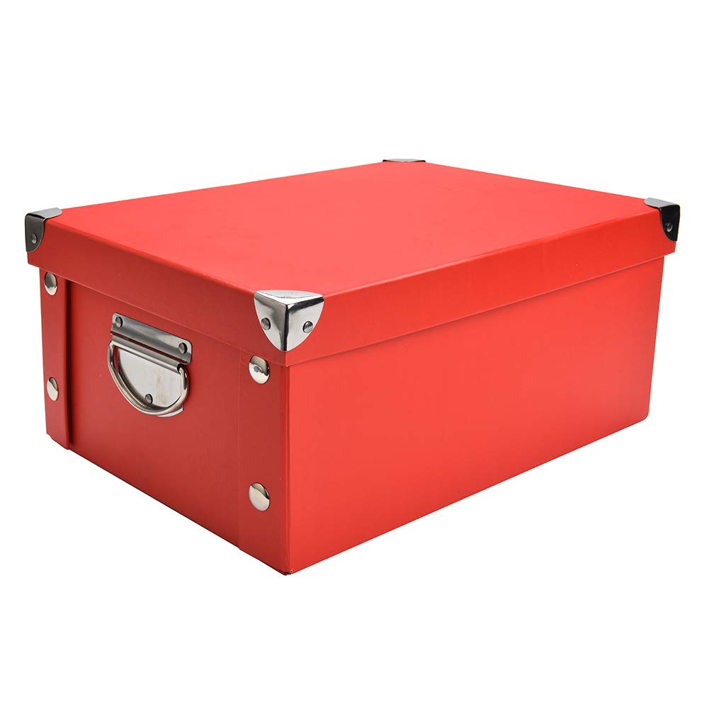 Pretty Printed Decorative Stackable Collapsible Cardboard Storage Boxes with Lid Handle 13.4"x9.6"x5.7" Orange