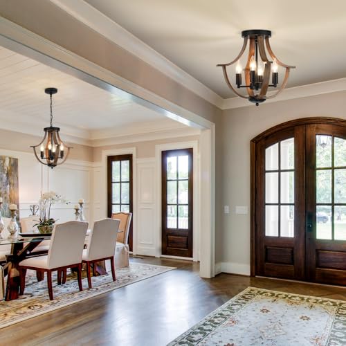 Rustic Farmhouse Pendant Light - Vintage Faux Wood Chandelier - Image 6