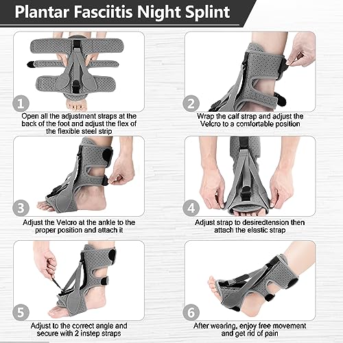 exhood 2PCS Upgraded Plantar Fasciitis Night Splint, 3 Adjustable Straps Plantar Fasciitis Relief Braces for Achilles Tendonitis, Foot Drop & Heel Spur Pain Relief Day & Night (Elephant Grey) — view 5