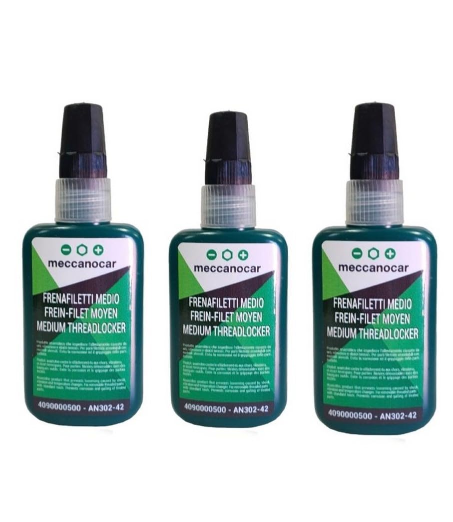 FCP Meccanocar Set of 3 Professional Thread Lockers Medium Resistance Blocks Bolt Nuts etc. All Thread Components with Normal Tool 50 ml