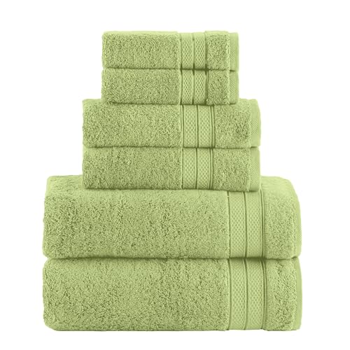 Image of Elegant Comfort Luxury 6-Piece Towel Set, Premium Soft 100% Turkish Cotton, Three Line Popcorn Design 2 Bath Towels, 2 Hand Towels and 2 Washcloths Towel Set - Quick-Drying and Absorbent, Sage Green