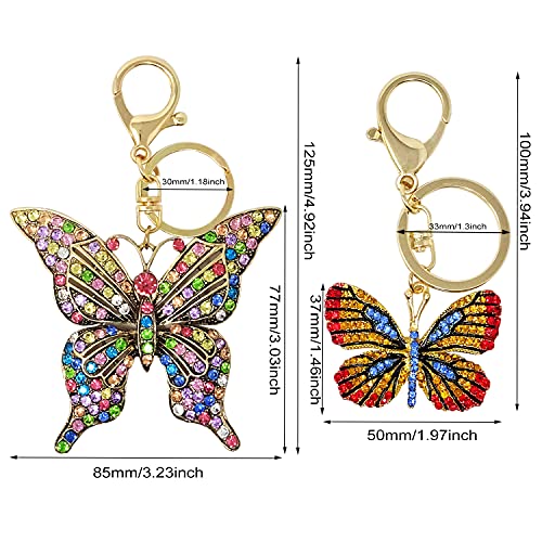 Honbay 2Pcs Crystal Rhinestone Butterfly Keychains Keyrings Sparkling Butterfly Shape Handbag Charms Pendant Purse Decoration (A) #TOP1