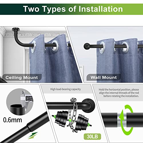 2 Pack Black Wrap Around Curtain Rods For Windows 28 To 48 Inch(2.3-4Ft),Heavy Duty Black Curtain Rods,Adjustable Blackout Curtain Rod,Room Darkening Drapery Rod,Window Curtains Rod 28-48",Matte Black #TOP2