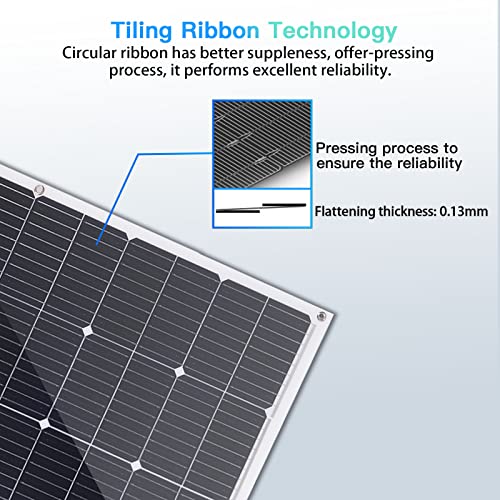 Flexible Solar Panel 100W/12V, Monocrystalline Solar Panels, 23% High Convert, Ip68 Waterproof And Lightweight Off-Grid Solar Power System Charger For Marine Camping Rv Cabin Van Car Uneven Surfaces #TOP2